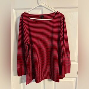 Talbots Red and Black Striped Long Sleeve Top